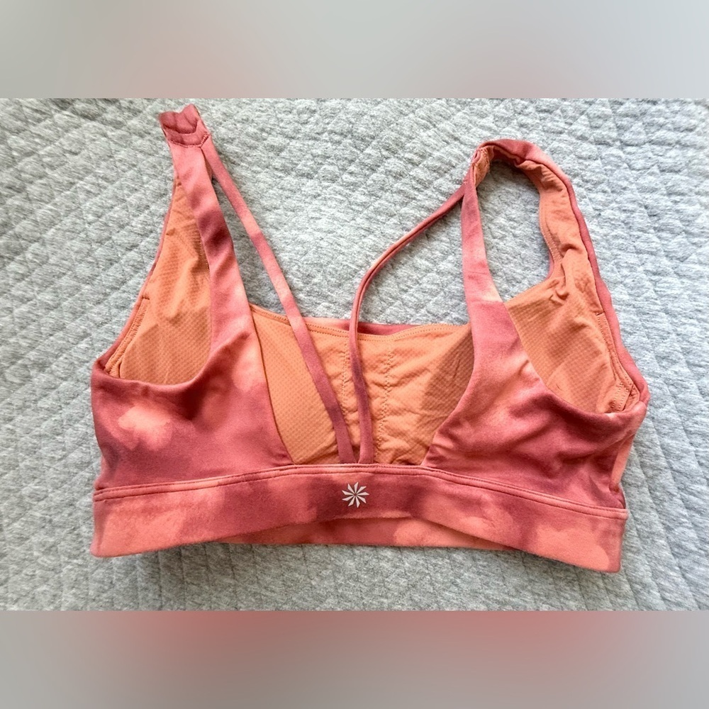 Athleta Exhale Printed Bra XS - Serene Island Coral, Strappy Back, Med Support - Picture 5 of 6